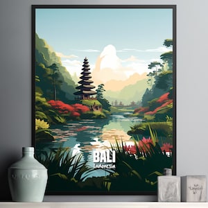 Bali Landscape Wall Art Print, Serene Nature Scene, Modern Home Decor, Indonesia, Botanical Garden, Asian Inspired Art, Peaceful Water