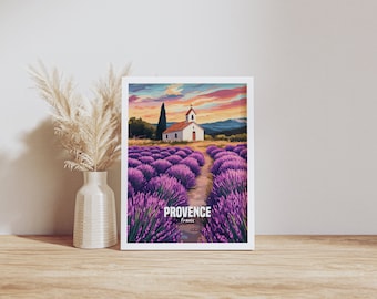 Provence Lavender Fields Wall Art Print, French Countryside Home Decor, Purple Lavender Landscape Art, Rustic Farmhouse Wall Art