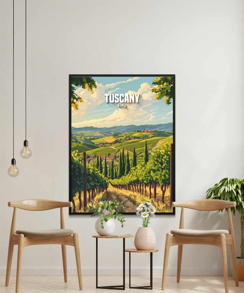 Tuscany Italy Landscape Wall Art, Scenic Vineyard Print, Italian
