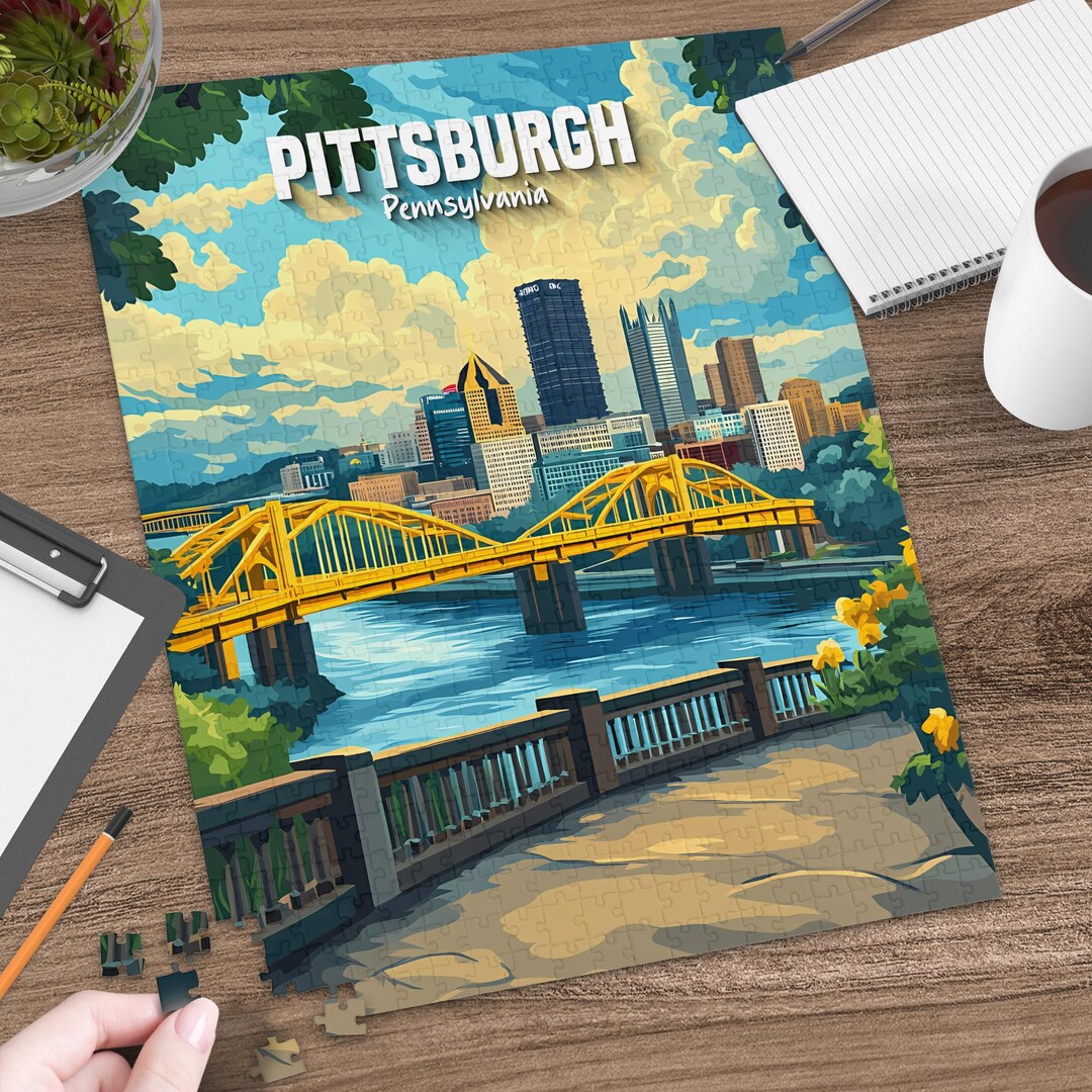 Pittsburgh Pennsylvania Skyline Puzzle Cityscape Art, River View