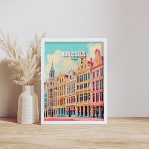 Brussels Belgium Cityscape Wall Art Print, Colorful Buildings Artwork, Travel Poster, Architecture Decor, European City Wall Art