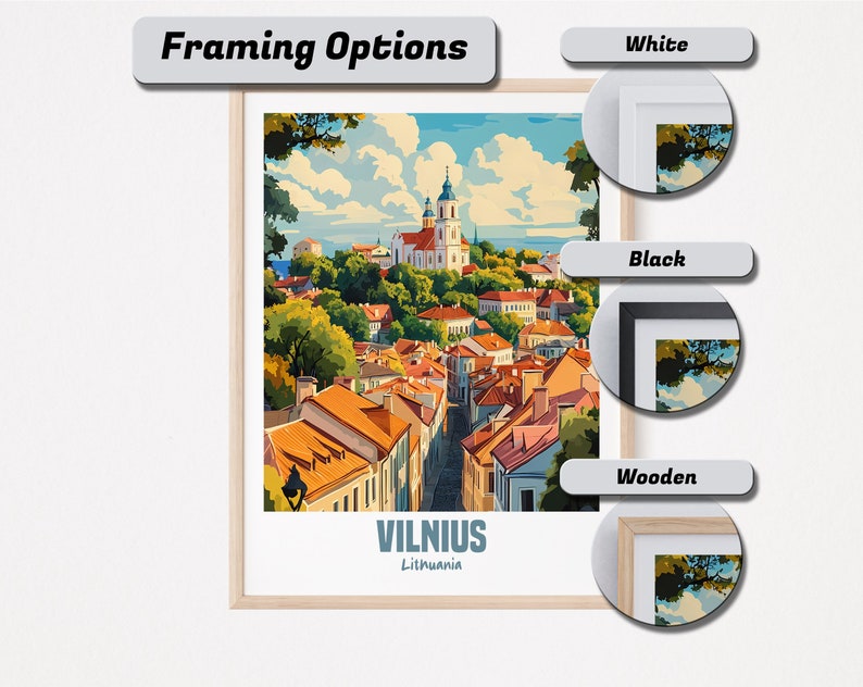 Vilnius Lithuania Cityscape Poster, European Travel Wall Art, Vilnius