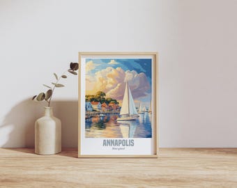 Nautical Wall Art Print, Sailboat Scene, Coastal Decor, Annapolis Maryland Art, Sailing Poster, Maritime Watercolor Wall Decor