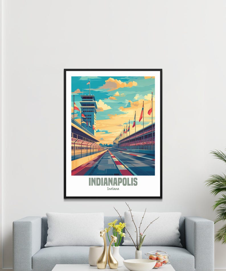 Indianapolis Race Track Wall Art Poster, Vintage Indianapolis Racing ...