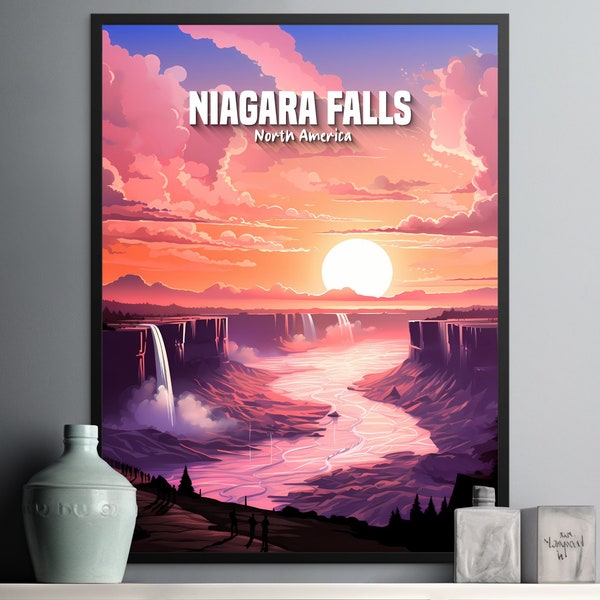 Travel Poster USA Canada Niagara Falls Waterfall Print Birthday Gift Wall Art Home Decoration