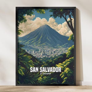 Cartel del horizonte de la ciudad de San Salvador El Salvador, impresión de arte de pared con vista a la montaña, decoración del paisaje natural, obras de arte de El Salvador, regalo de viaje