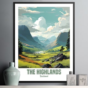 Beautiful Wall Art Print of The Highlands in Scotland, Nature Landscape Poster