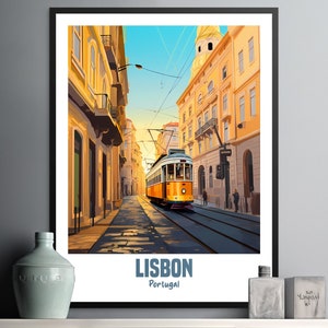 Vintage Lisbon Tram Wall Art Print, Colorful Street Scene, Urban Decor, Home Decoration