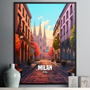 Milan Cityscape Art Print, Colorful Wall Decor, Italian Street View, Autumn Scene, Travel Inspired Decor, Modern Home Art, Landscape Artwork