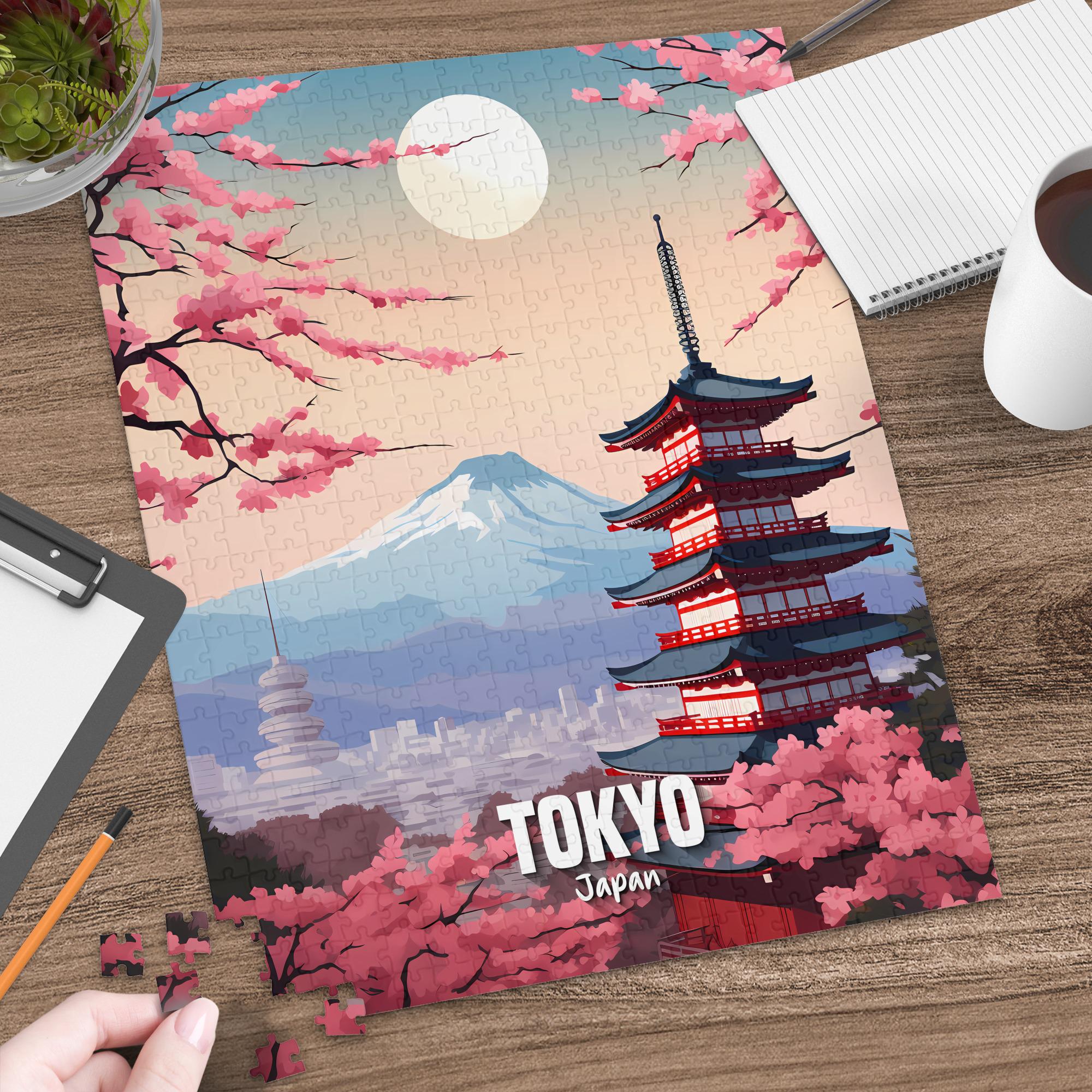 Tokyo Japan Puzzle: Scenic Cherry Blossoms, Pagoda, Mount Fuji