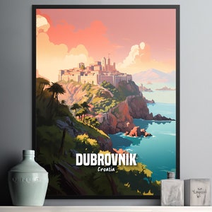 Beautiful Dubrovnik Croatia Wall Art Print, Sunset Landscape with Coastal View