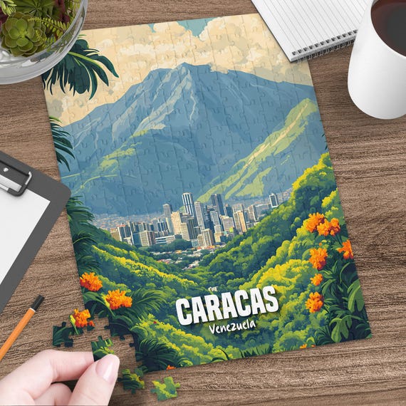 Caracas Venezuela Puzzle: Tropical Mountain Cityscape, Vivid
