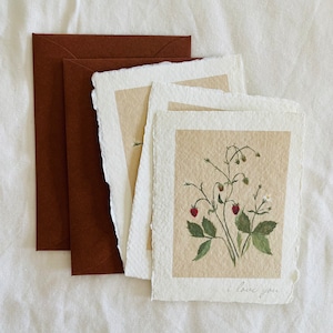 i love you card handmade paper handmade paper notecard and envelope floral notecard for her strawberry florals image 1