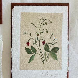 i love you card handmade paper handmade paper notecard and envelope floral notecard for her strawberry florals image 4