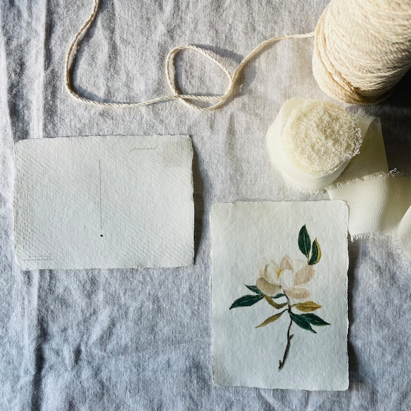 magnolia flower notecard on handmade paper | handmade paper postcard