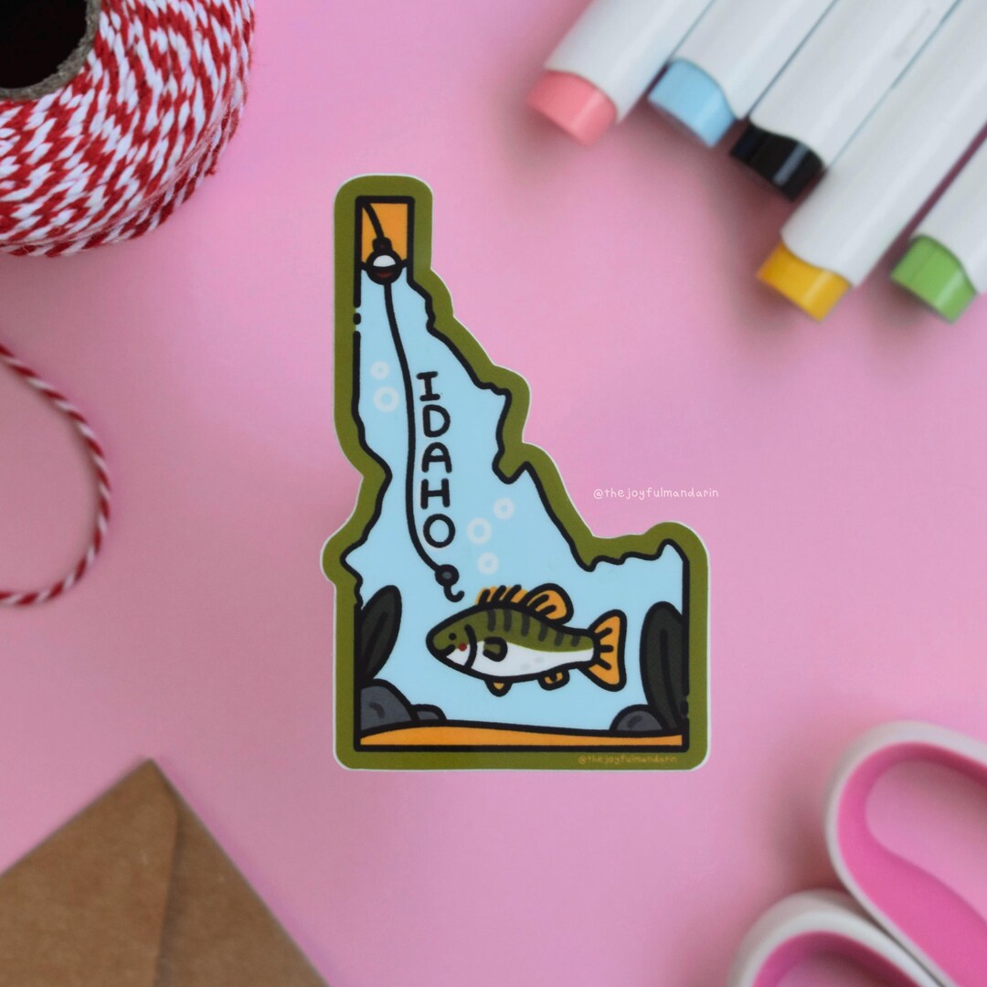 Idaho Fishing Vinyl Sticker, Bass Fish Idaho State Laptop Water Bottle ...