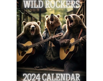 Animal Rockers Calendars 2024, A3 & A4 Hanging Calendars, Funny Calendar 2024, Home Decor, Office Decor, Bedroom, Ai Art, Gifts