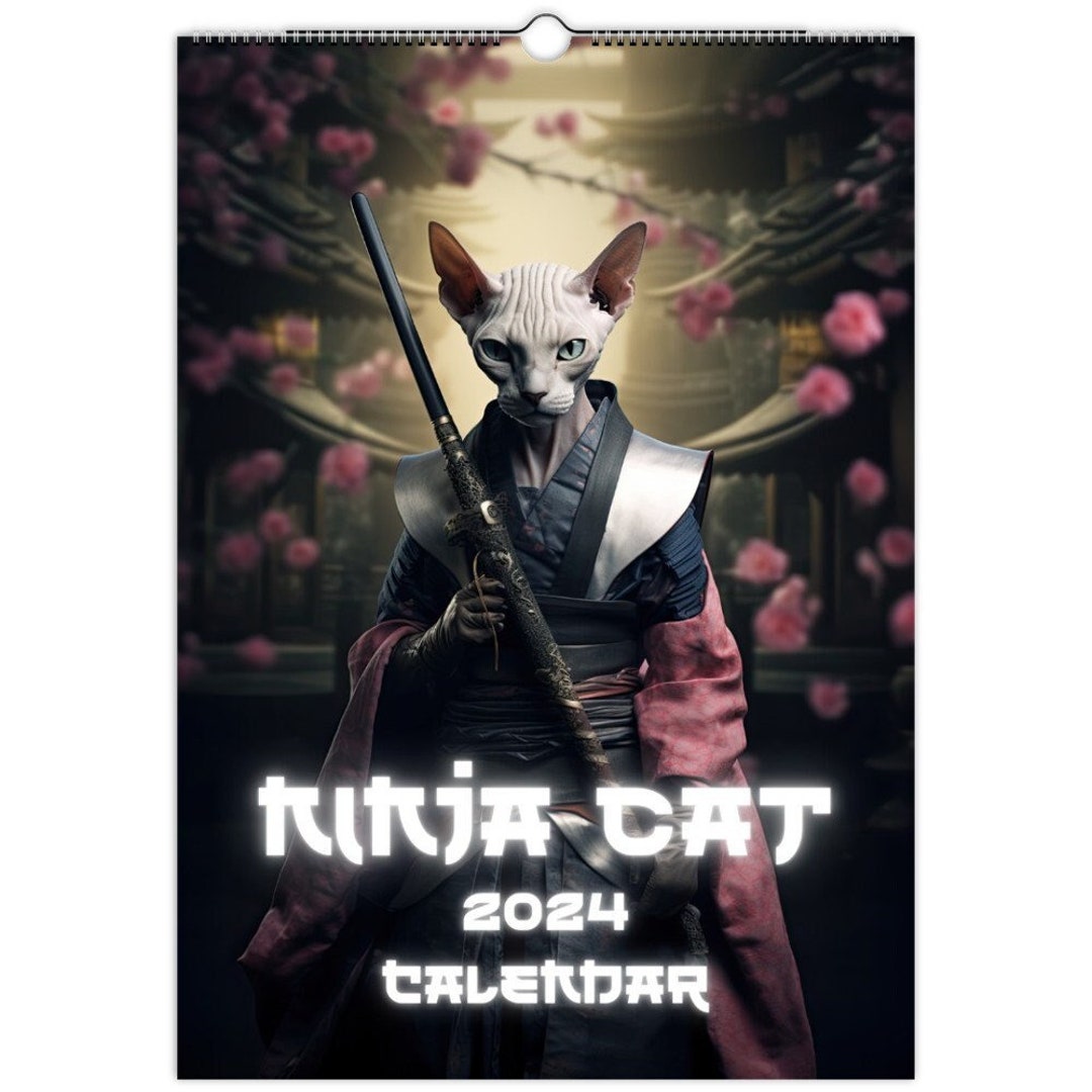 Ninja Cat Calendars 2024, A3 & A4 Hanging Calendars, Funny Calendar
