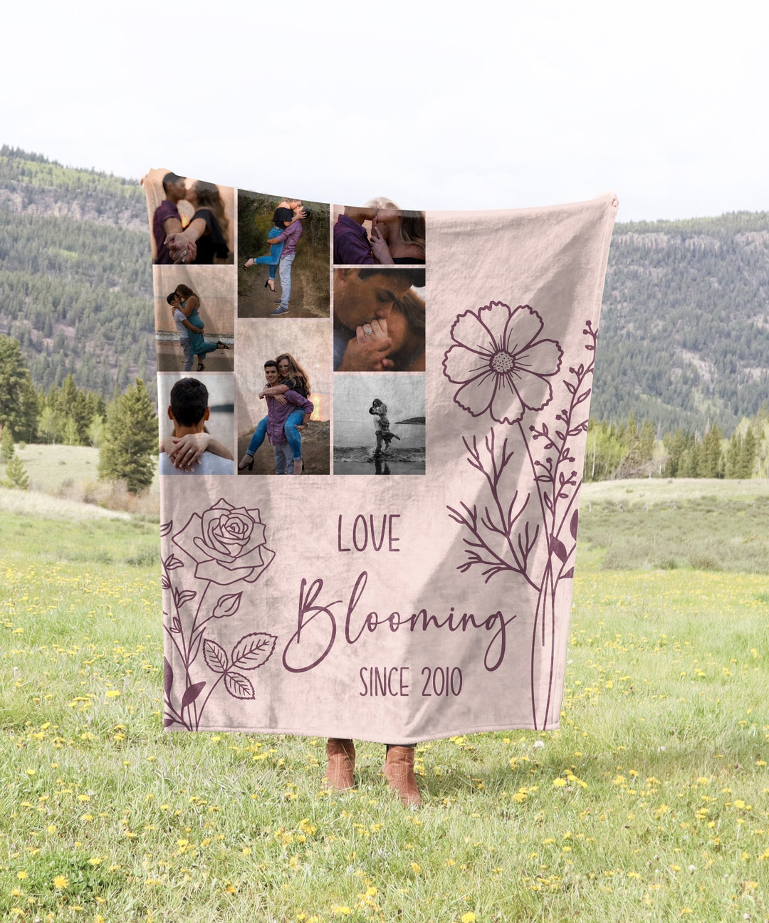Personalized Photo Blanket, Birth Flower Blanket, Anniversary Gift ...
