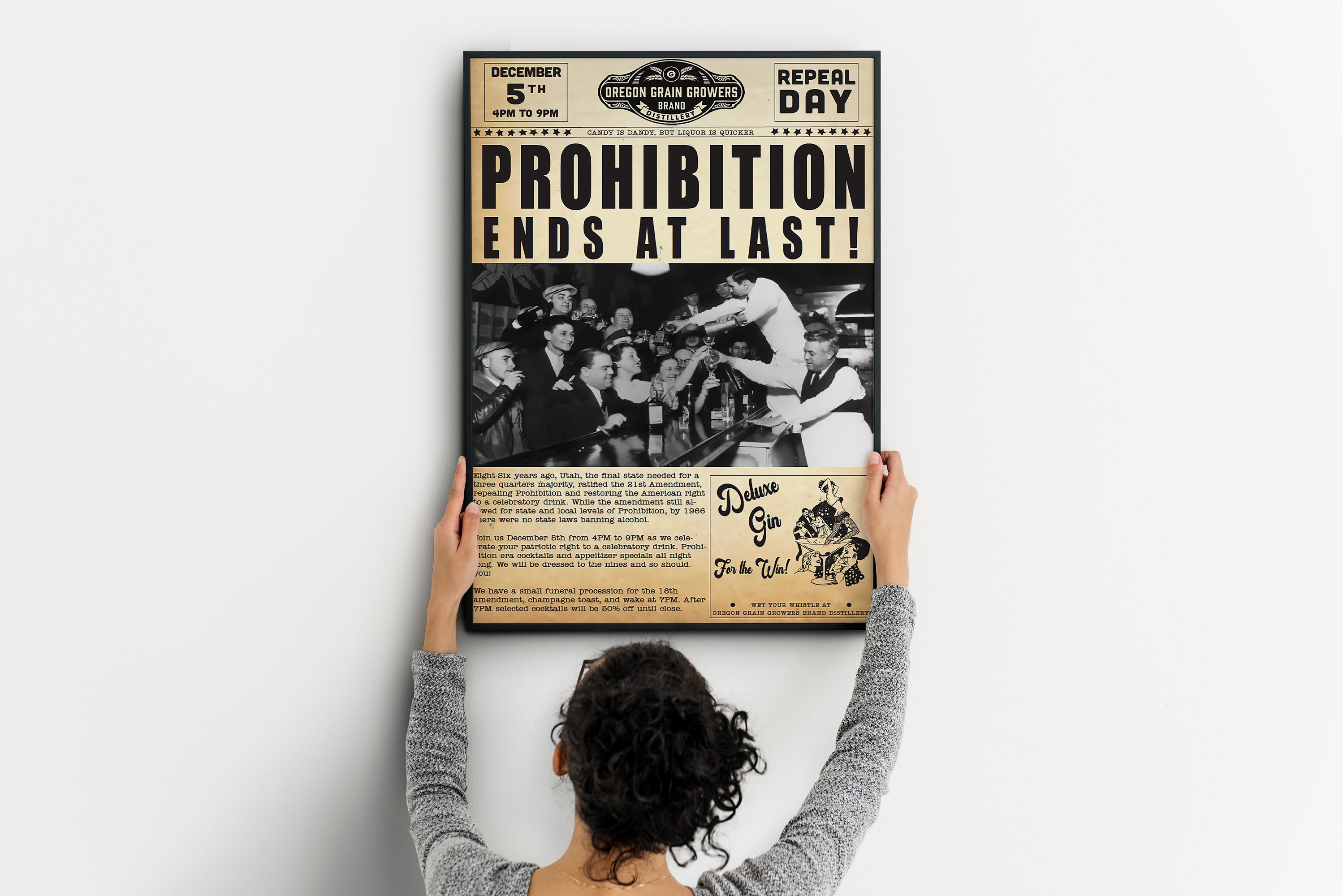 Black and Gold Prohibition Printable Art prohibition Ends Here Have A Drink  Print Bar Art Download, Party Sign, Bar Décor BWBG5 