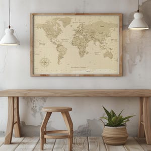 Sepia World Map Print: Vintage Geography Art (Digital Download)