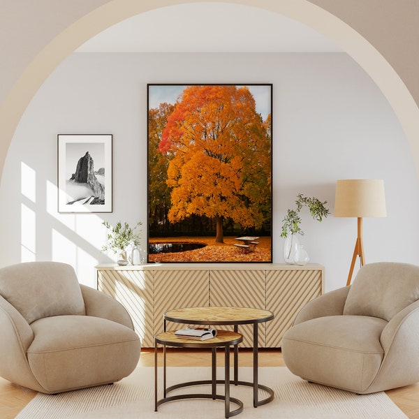 Paisaje de otoño, Descarga digital IMPRIMIBLE, Arte de la pared de otoño, Paisaje del bosque de otoño, Decoración de otoño, Arte de otoño, Cartel de otoño,