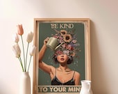 Be Kind To Your Mind Print: Boho Botanical Mental Health Art (Digital Download)