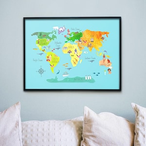 Tierwelt Karte Print, Karte Wandkunst, Lerndruck, Babyzimmer Dekor, Kinderzimmer Dekor, Tier Wandkunst, Spielzimmer Druck, digitaler Download