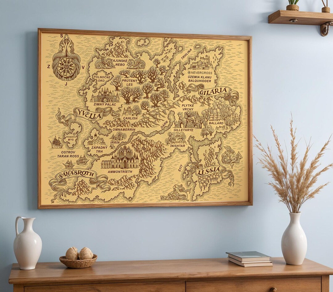 Vintage Fantasy World Map Art Print, Mythical RPG Decor (digital ...