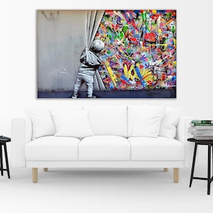 Banksy Graffiti Art Print: Behind the Curtain (Digital Download)