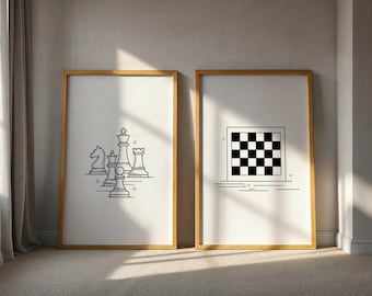 Minimalist Chess Poster Set: Modern Line Art, Black and White (Digital Download)
