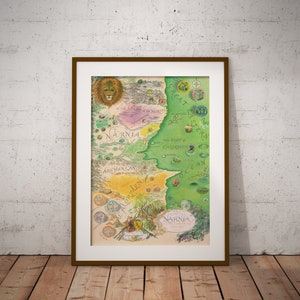 Eine Karte von Narnia und den umliegenden Ländern, 1972 Narnia Karte Poster, Die Chroniken von Narnia Karte, Karte von Narnia