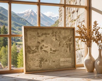 Elven City Map | Fantasy Realm Poster | Ancient Map Wall Art | Mystical Landscape Printable
