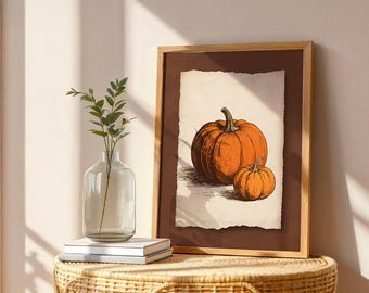 Vintage Pumpkin Wall Art – Fall Harvest Printable, Halloween Kitchen Decor, Rustic Autumn Digital Download