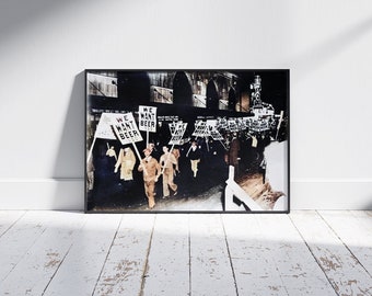 Tableau Humour Prohibition : "Nous Voulons De La Bière" – Toile Tendue Avec Cadre, Art Mural Prêt à Accrocher