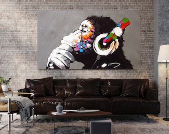 Banksy Monkey Graffiti Art Print: DJ & Thinking Monkey (Digital Download)