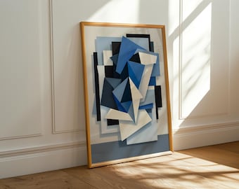 Blue Cubist Geometric Print: Modern Abstract Wall Art (Digital Download)