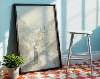 Mystical Wizard Landscape Art Print – Epic Fantasy Wall Art, Digital Download Printable