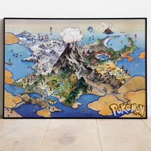 Pokemon Legenden Arceus Karte, Pokemon Legenden, Pokemon Poster, Hisui Region Karte Poster, Pokemon Wandkunst, Pokemon Kunst, Fantasy Karte