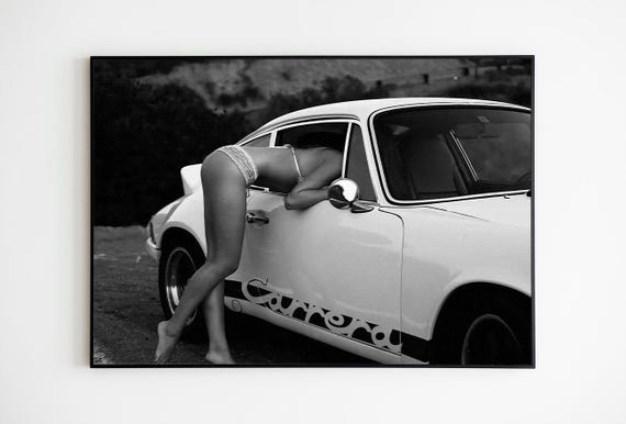 Porsche Carrera Poster: Vintage Black and White Car Photography (Digital Download)