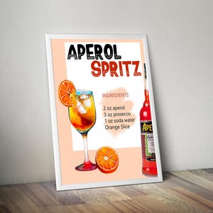 Aperol Spritz-cocktailprint - moderne barmuurkunst, keukendrankposter, levendige oranje cocktailillustratie, digitale download