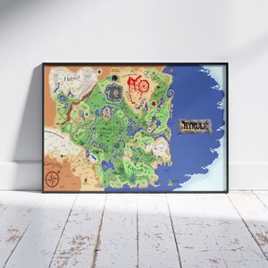 Hyrule-kaartposter – Zelda digitale download, afdrukbare gamekaart, kunst aan de muur cadeau