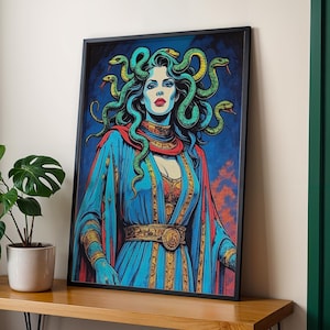 Medusa Digital Art Print - Mythical Snake Goddess Wall Decor - Bold Fantasy Illustration