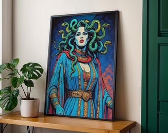 Medusa Wall Art, Bold Mythology Print, Snake Hair Goddess Decor (Digital Download)
