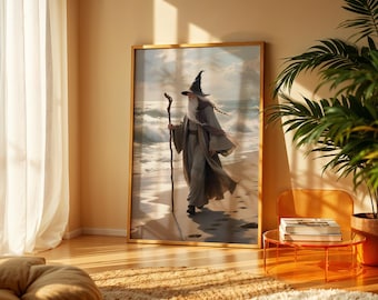 Albus Inspired Wizard Digital Art | Fantasy Beach Scene | Mystical Wall Print | Digital Download