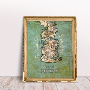 Art déco fantastique, carte de Westeros, carte de Westeros, cadeaux GOT, carte de Game of Thrones, Westeros, Game of Thrones