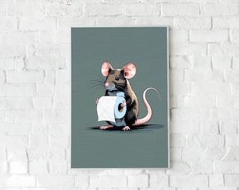 Funny Mouse Bathroom Art Print: Toilet Paper Humor (Digital Download)
