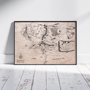 Kaart van Middle Earth, Lord of the Rings, Lord of the Rings-kaart, Middle Earth-kaart, LOTR, Middle Earth, LOTR-kaart, kaartkunst aan de muur, LOTR-afdruk