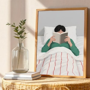 Minimalist Reading in Bed Print: Cozy Book Nook Art (Digital Download)