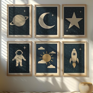 Space Art Print Set: Astronaut, Rocket, Planets Nursery Decor (Digital Download)